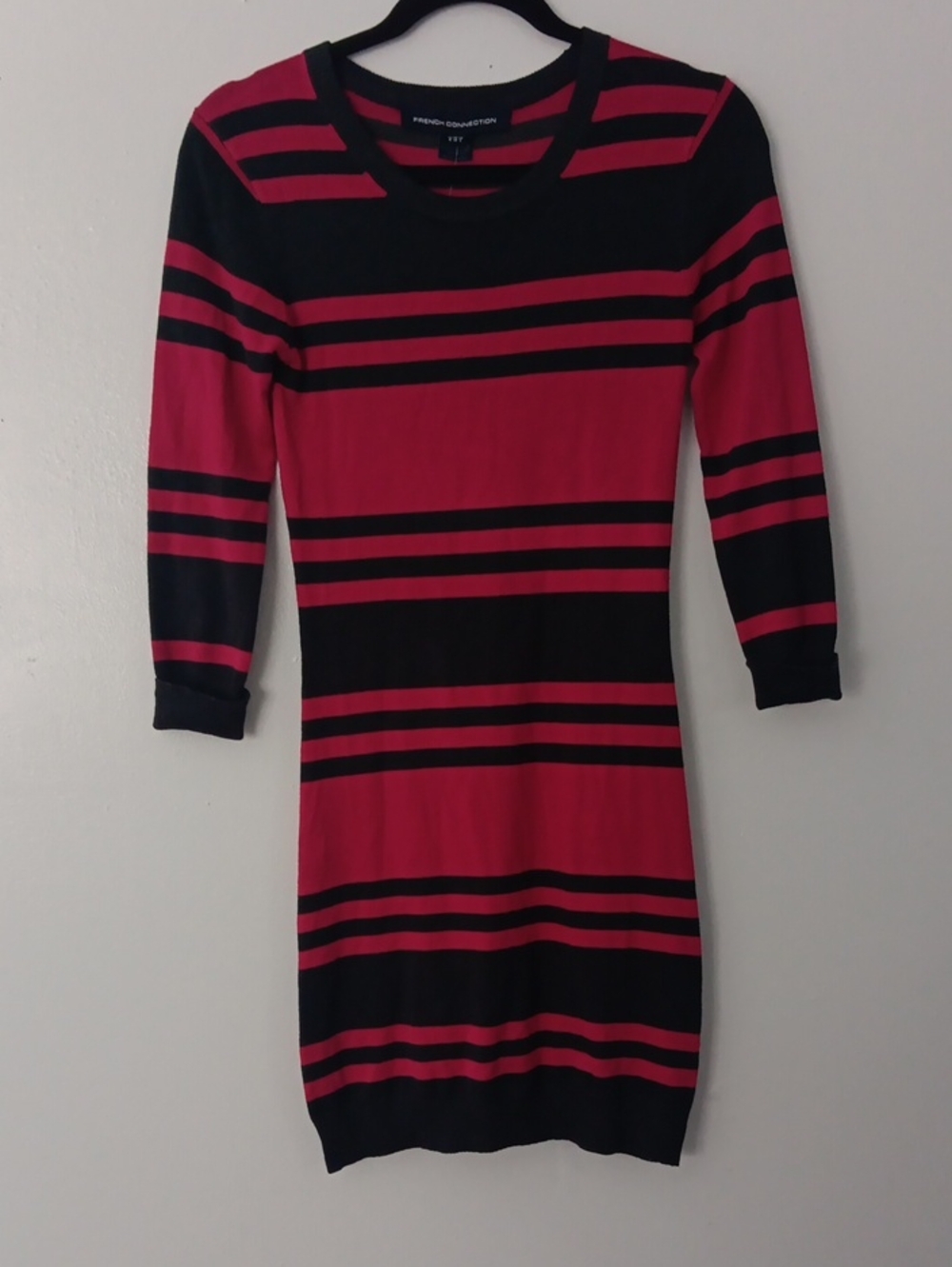 French Connection Pink & Gray Bambi Jag Striped Knit Dress #3835